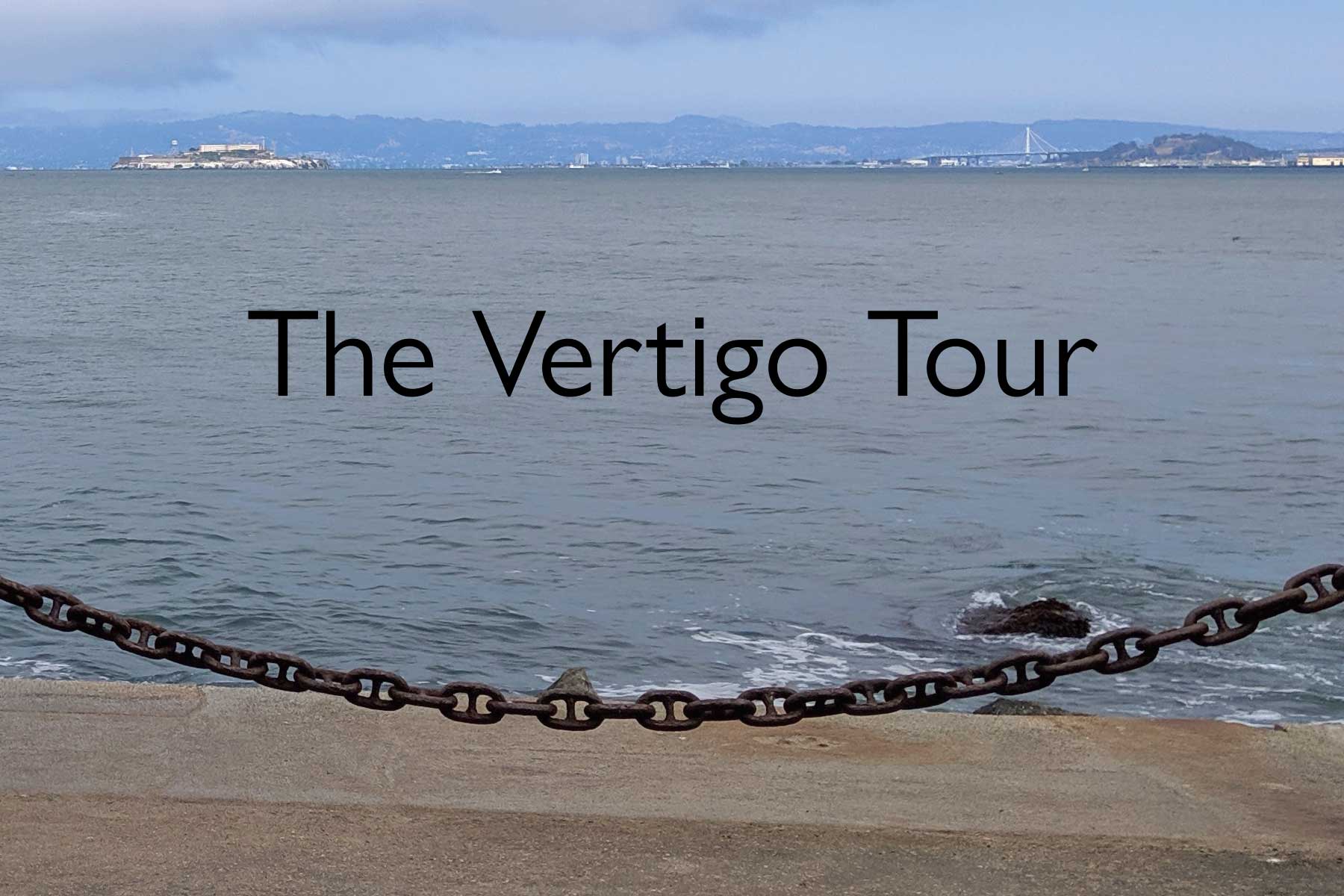 The Vertigo Tour cover featuring the San Francisco Bay viewed from the pier with chain in the foreground.